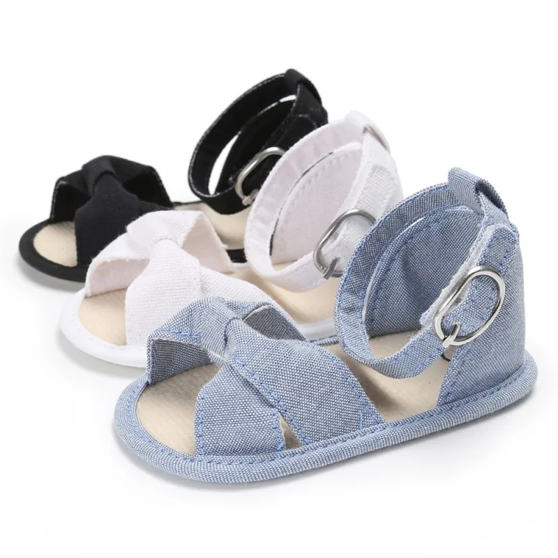 

A4 Newborn Summer Baby Girls Sandals Toddler Newborn Baby Girls Buckle Strap Bow Soft Crib Shoes Size 0-18 Months