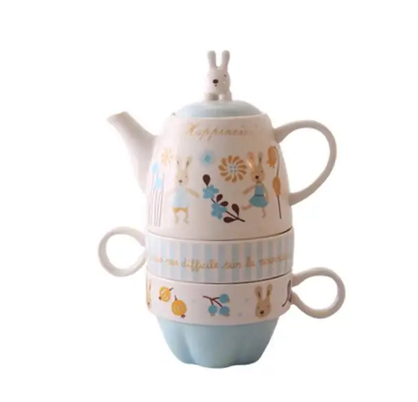 Мультяшный сахарный кролик горшок из двух чашек Керамический чайный сервиз послеобеденный цветочный чай фруктовый чайный ситечко