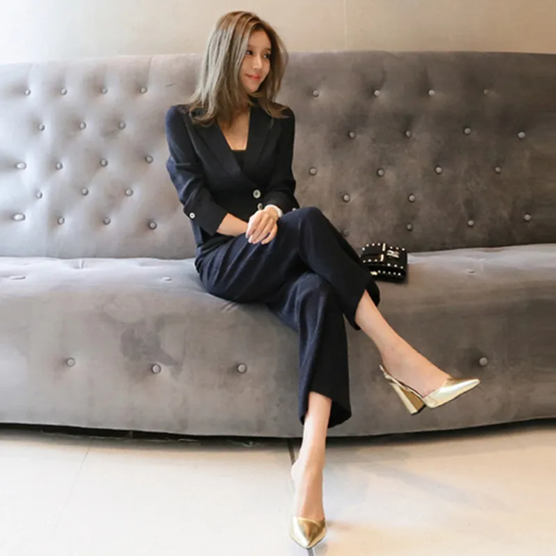 

ZAWFL High Quality Black Official Jumpsuit 2019 Autumn Full Sleeve Striped One-Piece Cloth Women V-Neck Sexy Work Overalls