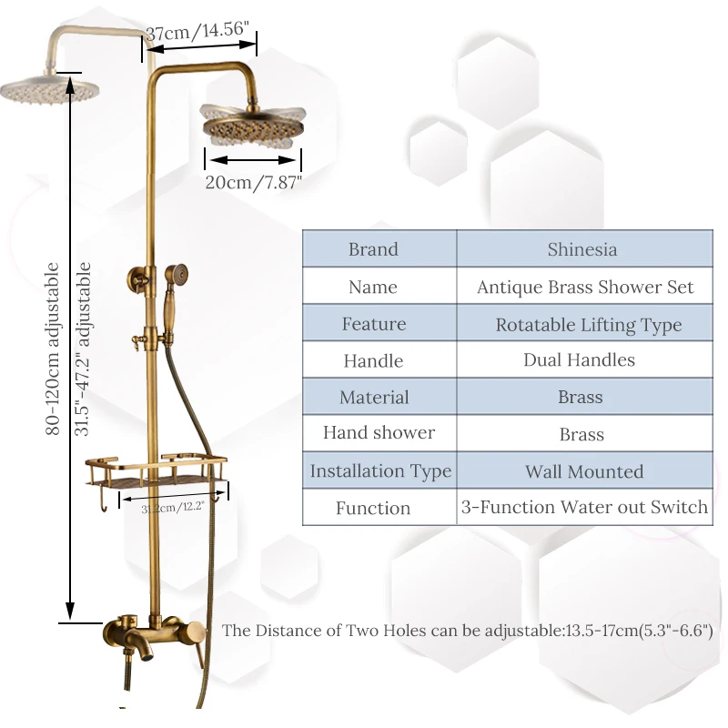 Античная латунь 8 дюймов насадки для душа Ванная комната Душ наборы кранов двойные ручки смесителя с хранения держатель - Цвет: Style E