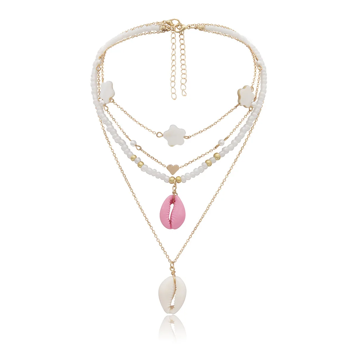 

Bohemian Gold Color Metal Flower Shell Pendant Necklace For Women Unique Multi Layered Long Chains Necklace Set 2019