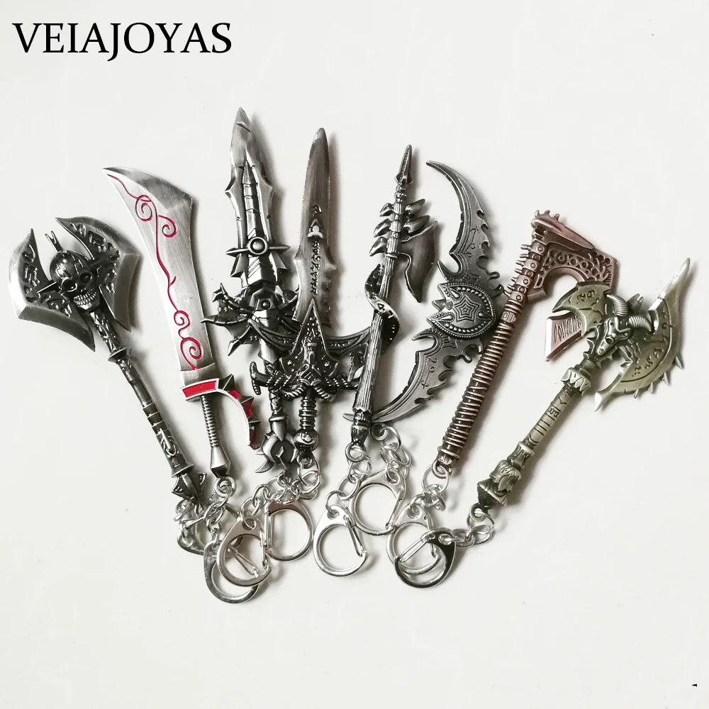 

17 Styles Hot Movie Game Alliance Figure Weapon Key Chain 12cm Axe Frostmourne Illidan Storm Alloy Sword Keychains Chaveiro Men