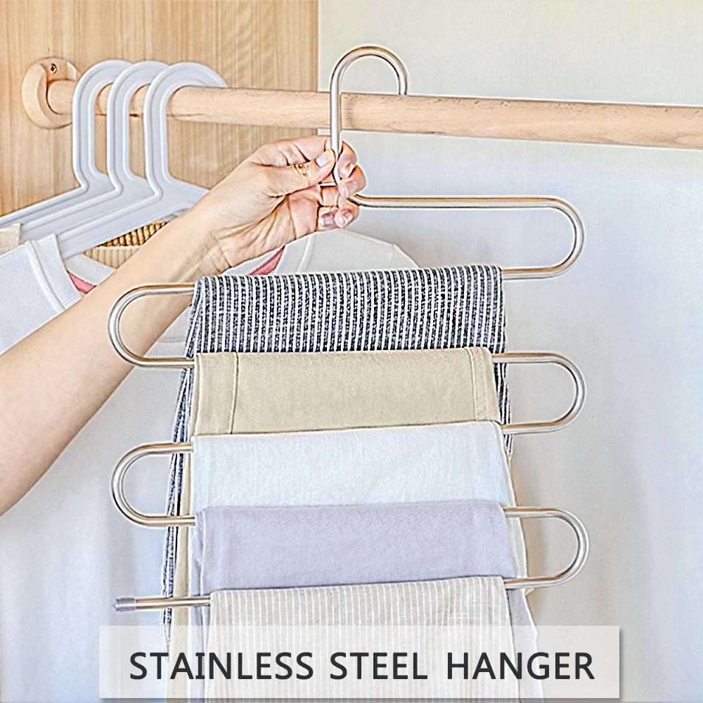 

5 Layers S Pants Rack Clothes Hangers Shape MultiFunctional Pant Rack Hangers Cloth Iron Space Savers for Storage Hanger 1PC
