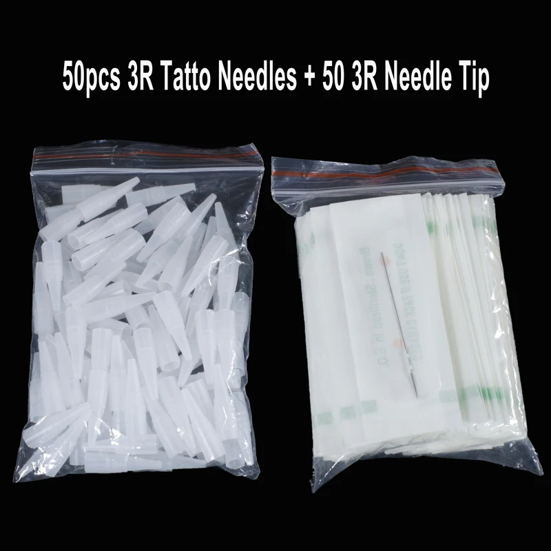 

50PCS Tattoo Needle 3R and 50PCS Needle Tip Cap Permanent Makeup Eyebrow Pen Machine Disposable Agulhas Dermografo Universal