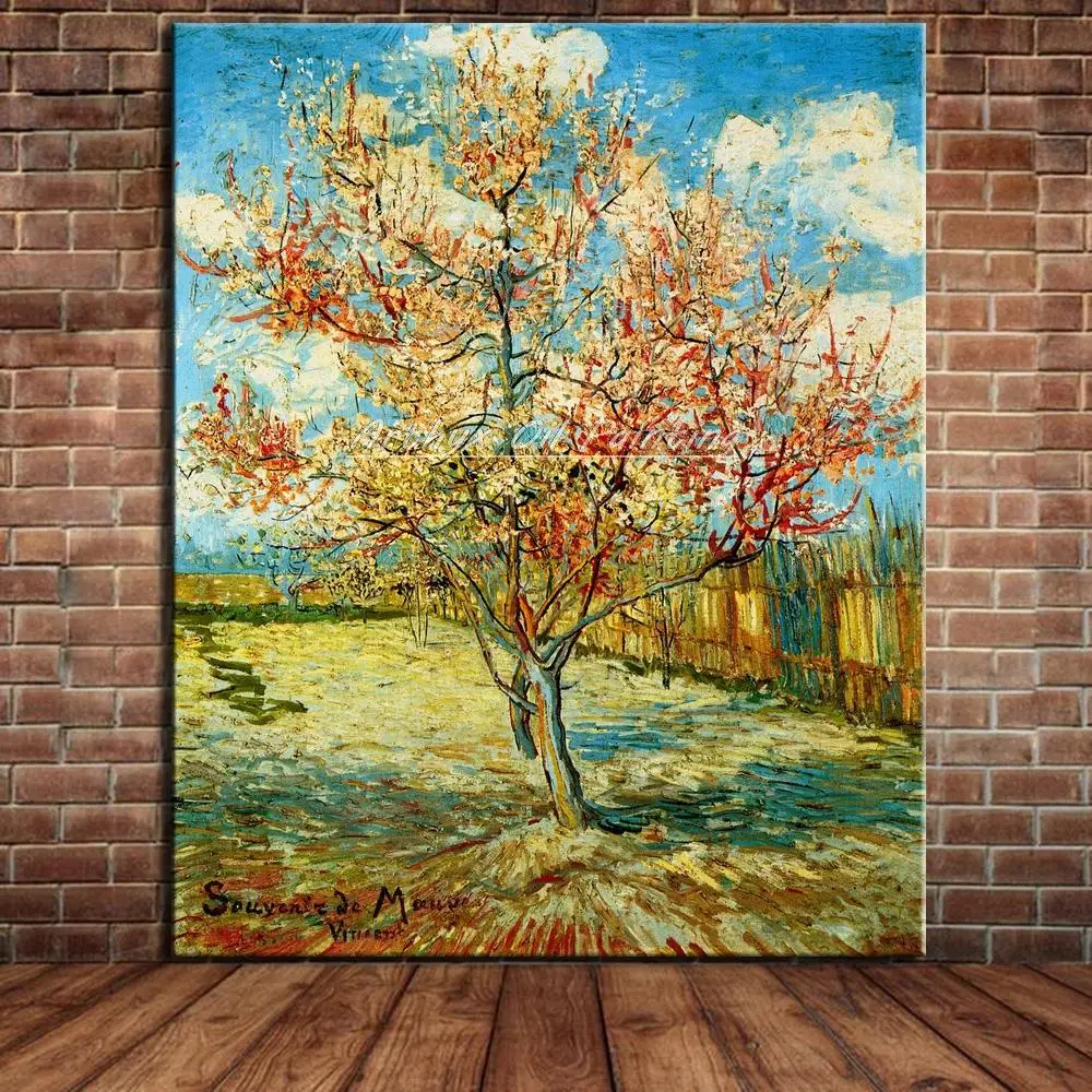 

Arthyx Wall Art Pink Peach Tree In Blossom Reminiscence of Mauve Hand Made Reproduction Vincent Van Gogh Oil Painting On Canvas