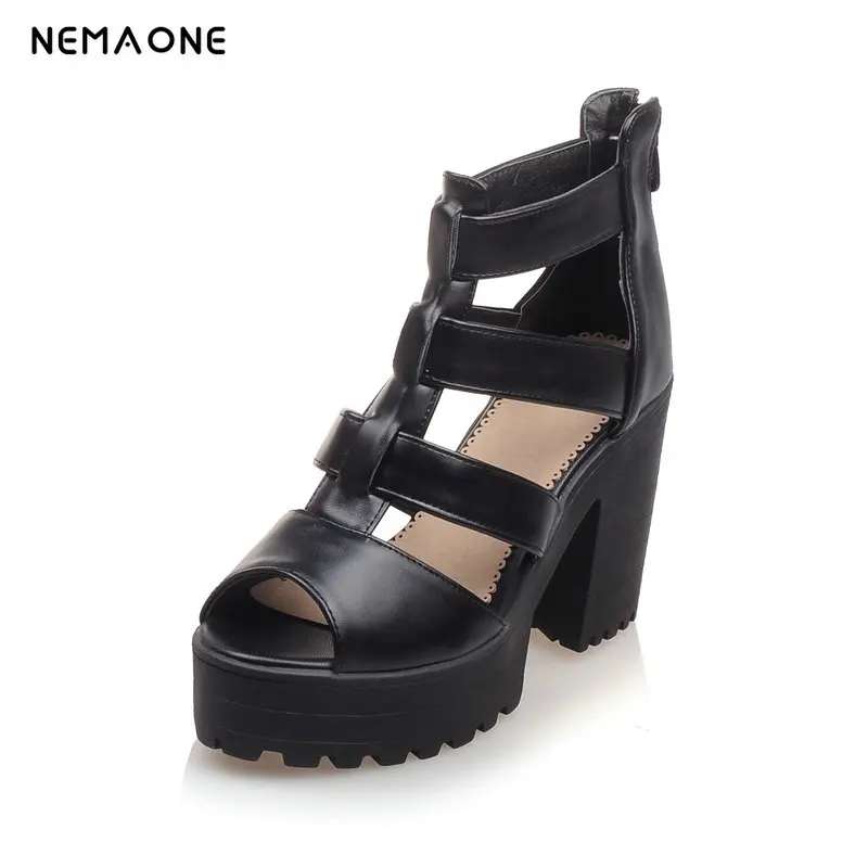 

NEMAONE Large size 34-43 women sandals shoes peep toe buckle platform shoe fashion eleagnt summer solid high heels