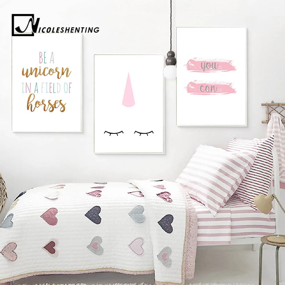 

Unicorn Nursery Quote Wall Art Canvas Posters Cartoon Minimalist Prints Nordic Painting Picture Kids Baby Bedrooom Decoration