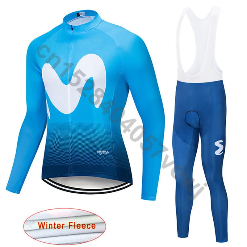

2019 Movistar Thermal Fleece cycling jersey Racing Bike winter Long sleeve Set Cycling Clothing Maillot Ropa Ciclismo Hombre D4