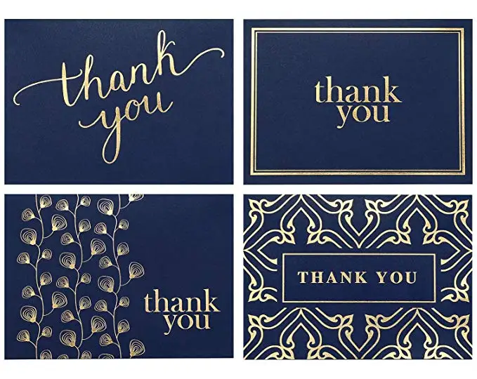  4pcs thank you Cards blank gold foil Notes Cards with envelope 4x6 inch cardstock paper stationery  - 33004183567