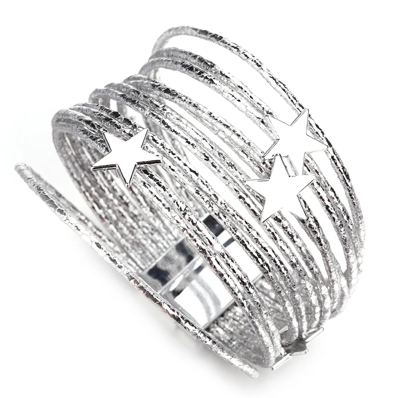 Amorcome Bohemian Star Leather Bracelets for Women Fashion Pentagram Multilayer Wide Wrap Bracelets & Bangles Jewelry Femme - Image 4