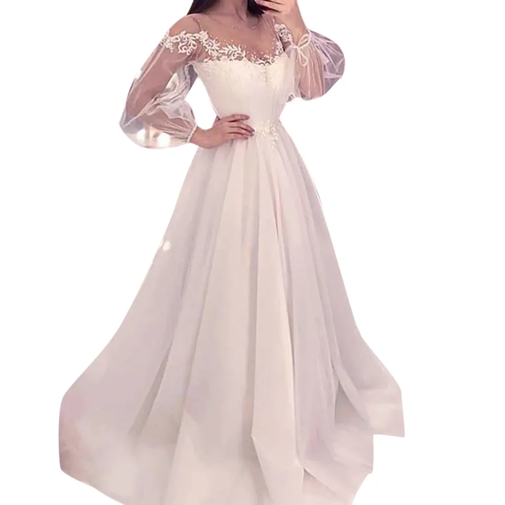 

Feitong Dresses Women Sexy Shoulder Screen Perspective Wedding Elegant Party Dress Long Vestidos Boho Summer Dress 2019