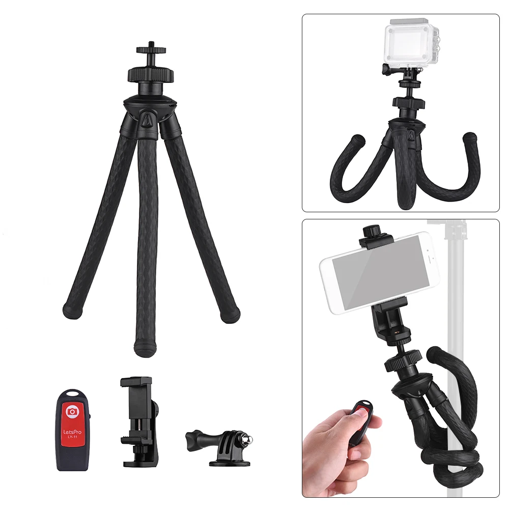 

Universal Handy Tripod Stand Flexible Octopus Tripod with Holder&Connector&Remote Control for DSLR ILDC Phone Action Camera