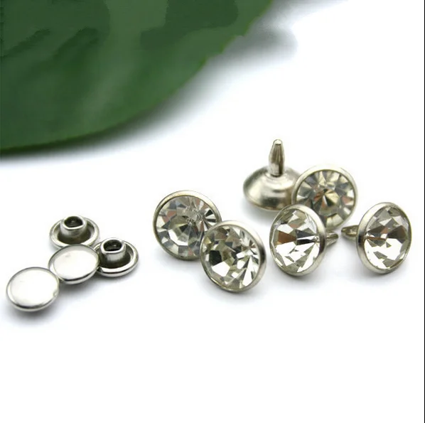 Wholesale Free shipping150sets 10mm glass stone rivets nail zinc alloy