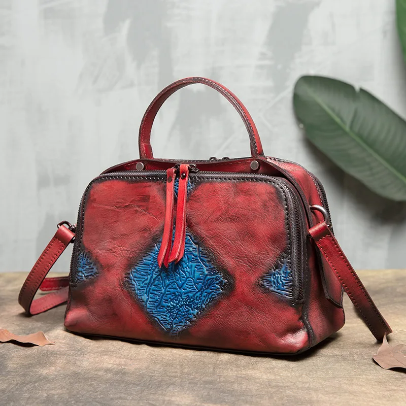

2018 Original Genuine Leather Women Handbag Top Handle Mixed Color Handmade Small totes Cowhide skin Shoulder Messenger Bags