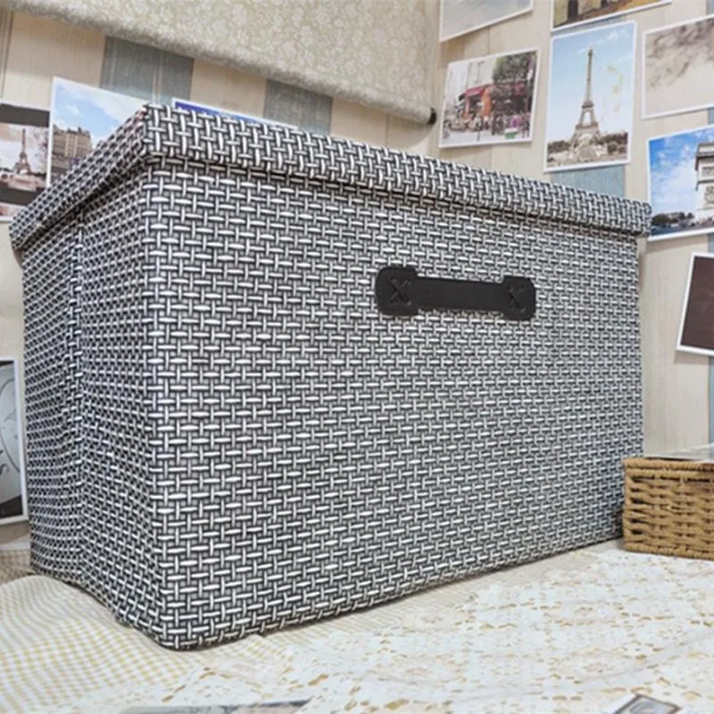 

Handmade straw collapsible storage box large cloth covered storage box drawer sorting clothes Toys Storage basket 51cm*48cm*31cm