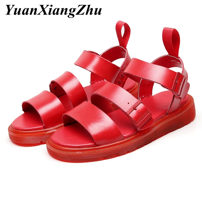 Martin/женские сандалии удобная женская летняя обувь натуральная кожа сандалии унисекс мягкие сандалии в римском стиле Нескользящая Женская пляжная обувь - Цвет: Красный