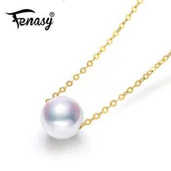 

FENASY 18K Gold necklace,round pearl pendant fine Jewelry 18k yellow gold necklace & pendant for lover pearl necklace for women