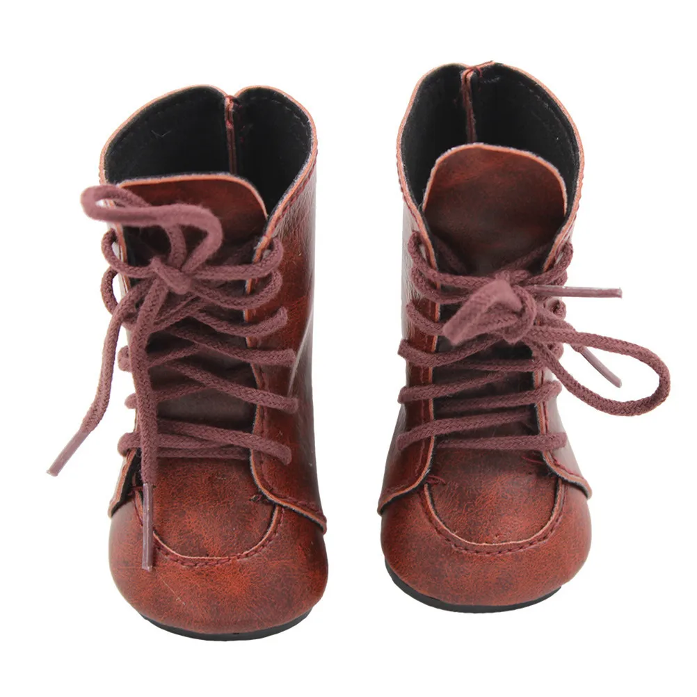 

1 Pair Retro Fashion Khaki Shoelace Leather Shoe High Boots For 43cm 18 Inch Girl Dolls Pretend Toy Gift For Children