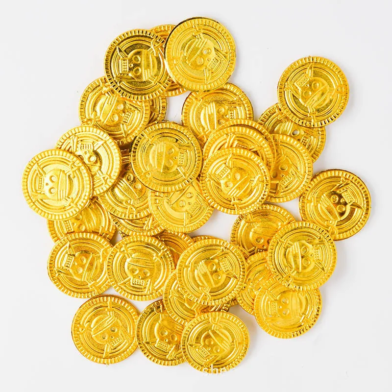50 шт., пиратские поддельные пластиковые золотые монеты, украшения для дня рождения, Детские золотые пиратские украшения на Хэллоуин, Рождество, вечерние украшения
