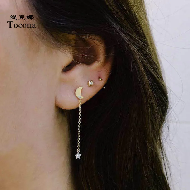 

Tocona 3pcs/set New Fashion Moon Geometric Shape Design Clear Crystal Stone Gold Color Earrings For Women Ladies Jewelry 6981