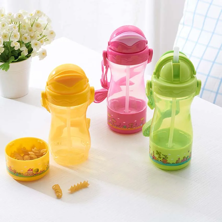 New Travel Snack Drink Bottle In One Container Lid Straw Kids Snack Bottle  Separated Ine With Straw Bottle