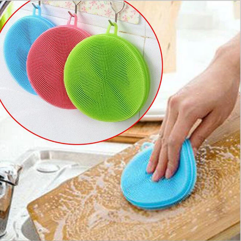 Kitchen Silicone Scrubber Sponge Brush Dish Pot Pan Washing Cleaning Tools 