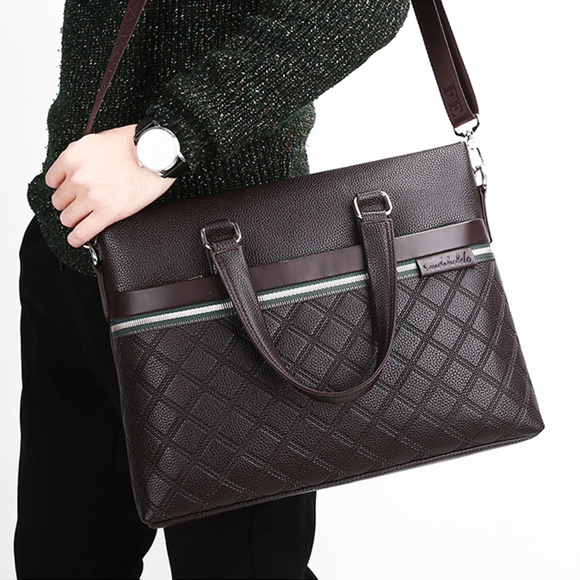business genuine leather bag black messenger bag men leather laptop bag office bags for men briefcases brown Lingge briefcase