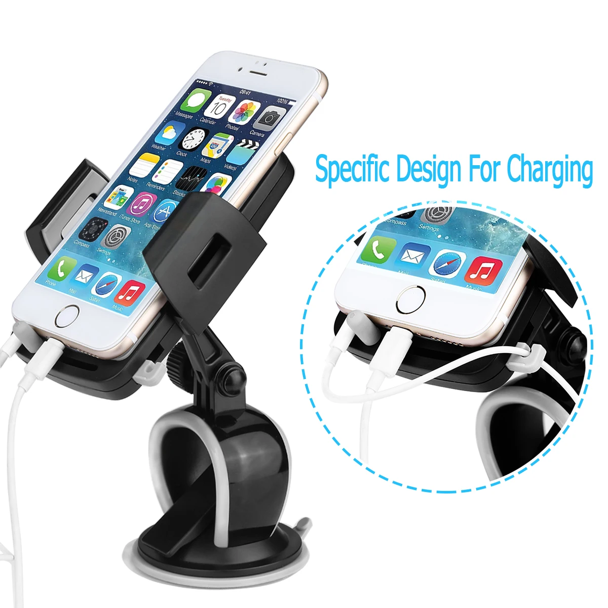 

Car Mount Holder 2 In 1 Windshield Dashboard 360 Degree Rotatable Strong Suction Cup For Universal Phones Up-To-6inches Wide