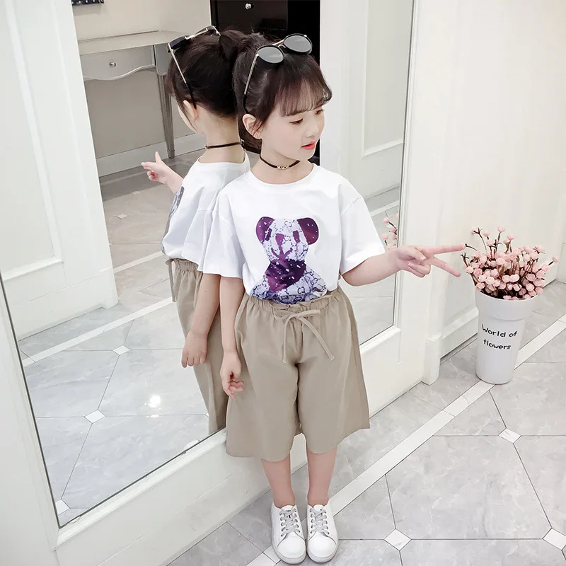 

Children's White Top T-shirt for Girls Modis Cartoon Bear Cotton T Shirt Toddler Summer Clothes for Girls 6 8 10 12 14 Years Old