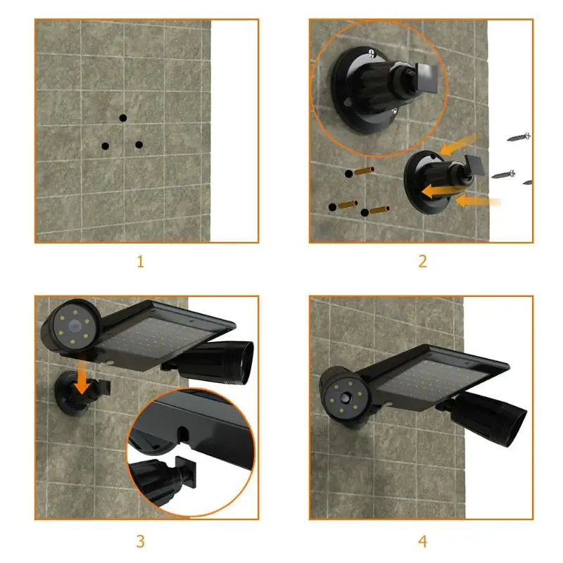 Foco светодиодный наружный датчик с двойной головкой, солнечный светильник для безопасности, прожектор, панель, светильник, прожектор, светильник, аксессуары