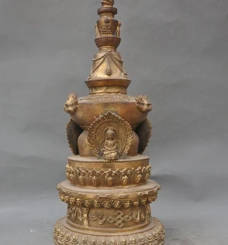 

13" Tibet Tibetan Buddhism Fane Brass Sakyamuni Buddha Statue Tower Stupa Pagoda