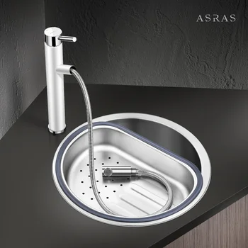 

Kitchen 304 stainless steel sink round bar balcony tea room circular sink single slot small wash basin LU4277