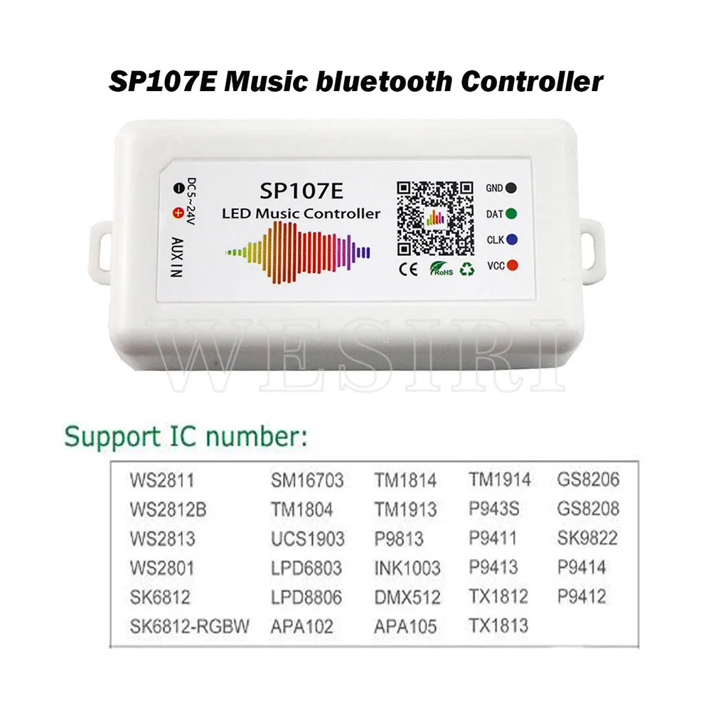 Wi-Fi Bluetooth SP107E Pixel IC SPI музыкальный светодиодный контроллер с помощью приложения для телефона для WS2812 SK6812 SK9822 RGBW APA102 LPD8806 полосы DC5-24V