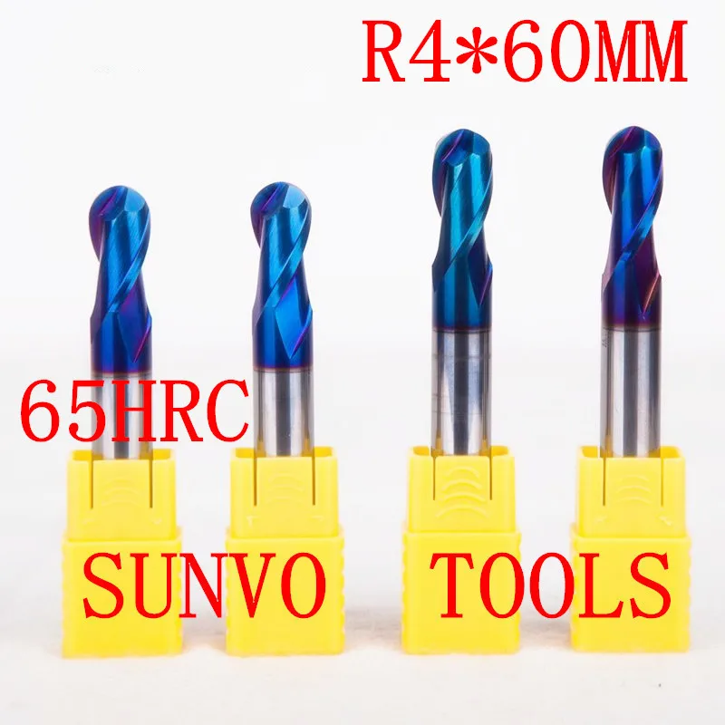 

3PCS R4x60MM 8MM HRC45 HRC50 HRC55 HRC60 HRC65 CNC 2 flutes carbide Ball nose End Mill CNC router bits tools Milling cutter