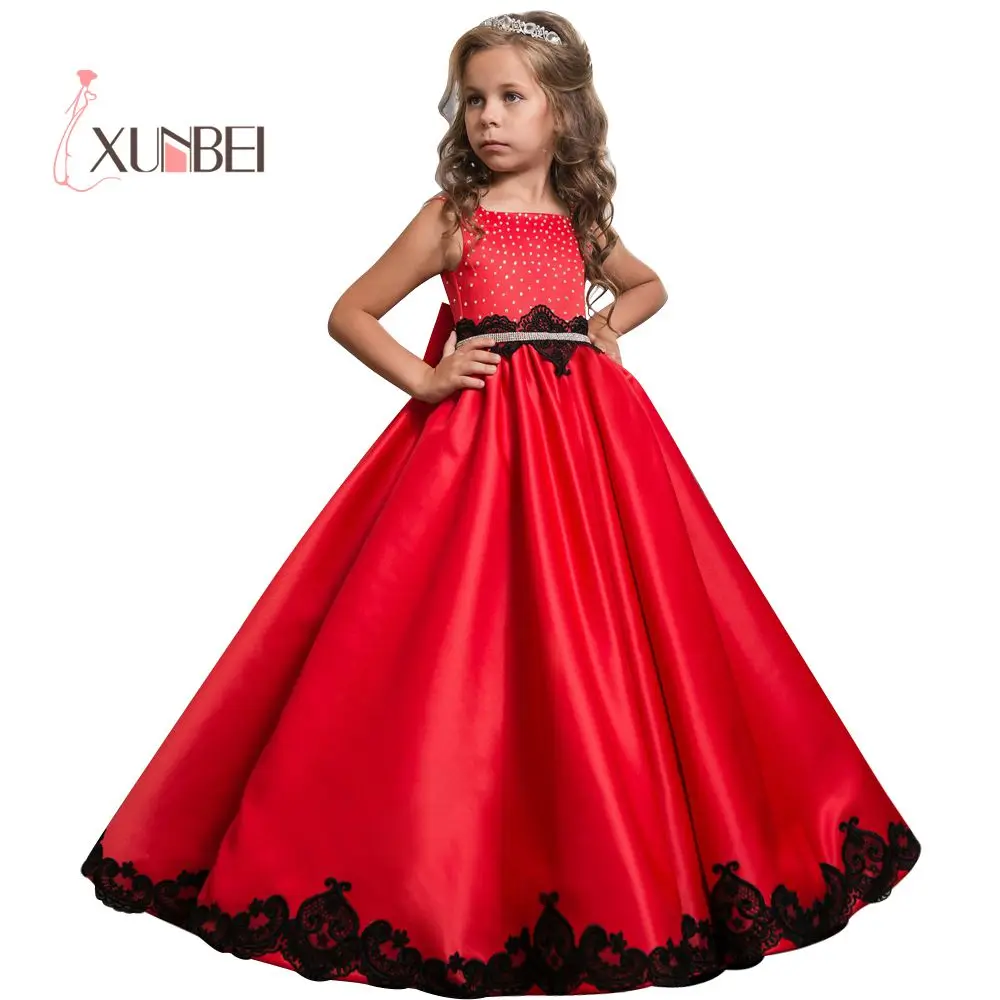 girls red flower girl dress