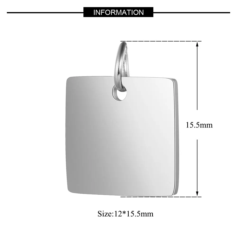 5 шт./лот нержавеющая сталь Зеркальная полировка 15,5 мм квадратная бирка Подвеска для браслета ожерелье DIY Подвески для изготовления украшений