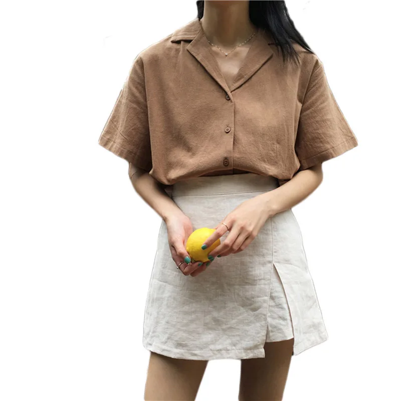 

Shirt Women V-Neck Casual Top 2018 Summer Office Work Blouse Solid Color Simple Cotton Shirts LQ0035