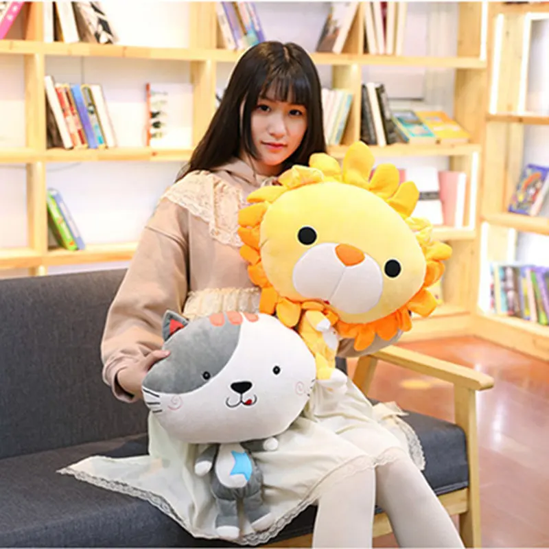 1pc Cartoon Plush Animals Pillow Hand Warmer Blanket 3 In One Cute Lion Fox Cat Pig Bear Monkey Pillow Cushion Decorations Gifts