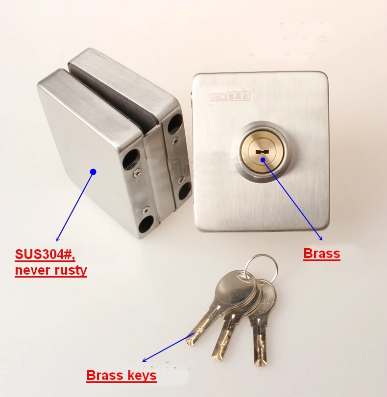 Роскошный стеклянный дверной замок, двойные стеклянные двери замок, стеклянный замок из нержавеющей стали(DFGL-013