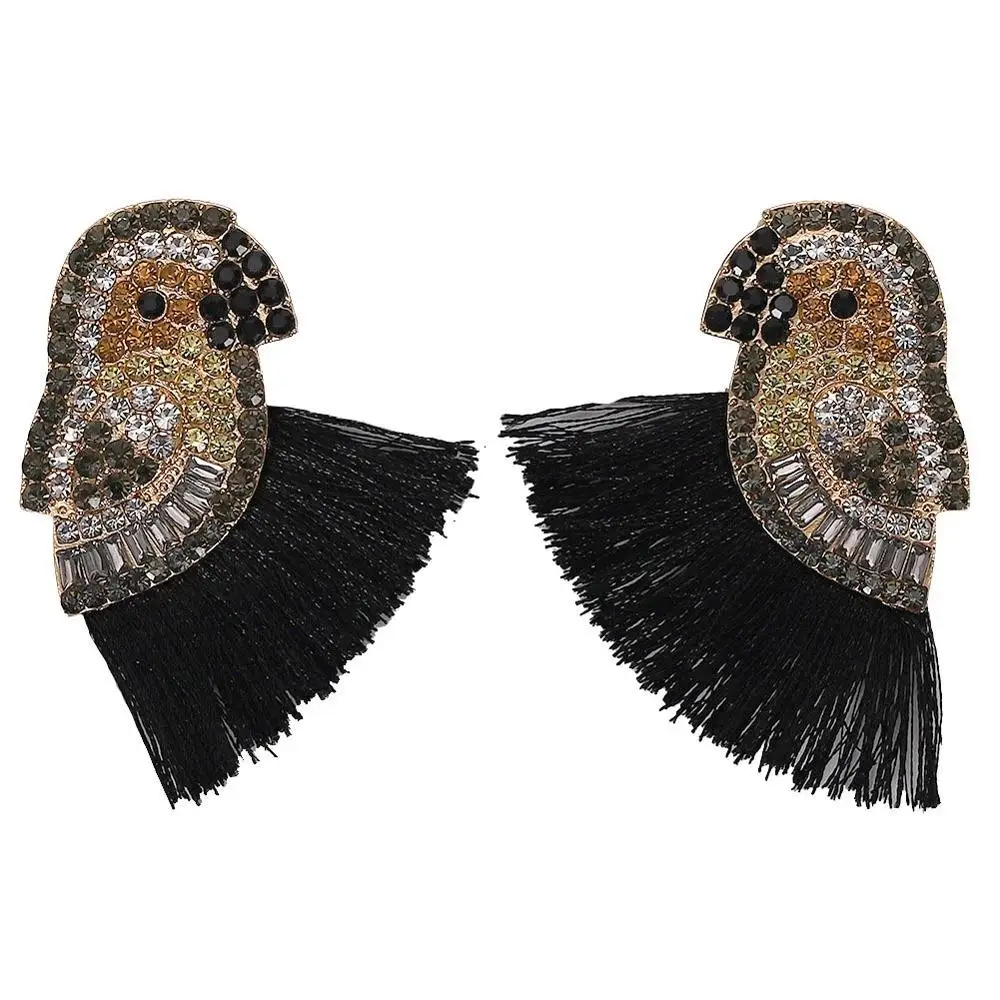 Girlgo, Винтажные серьги с бусинами и листьями для женщин, яркие серьги с кисточками и кристаллами, модные ювелирные изделия - Окраска металла: black 2