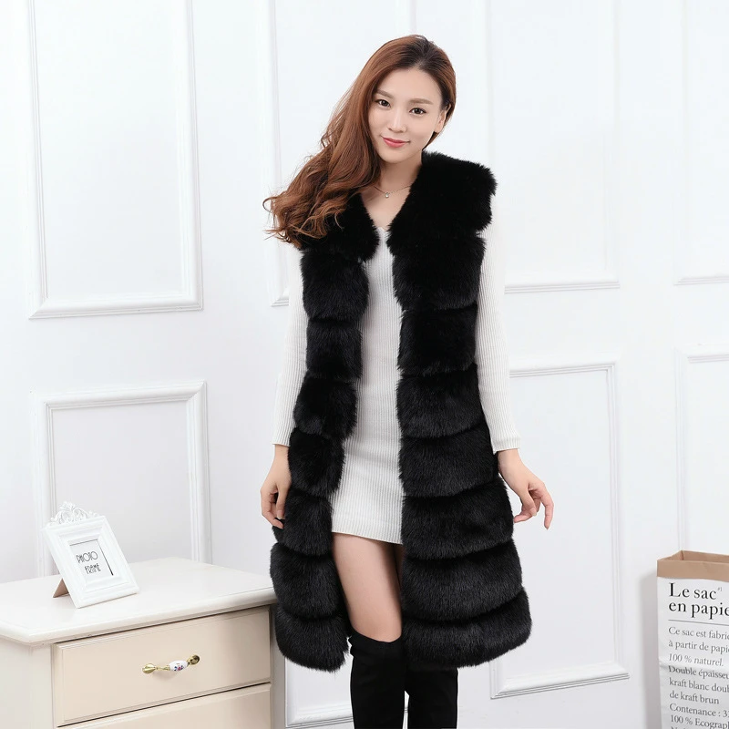 S-4XL Solid Faux Fur Vest Coat Luxury Faux Fox Warm Black Women Coat Vests Winter Fashion Furs Women's Coats Jacket Gilet Veste