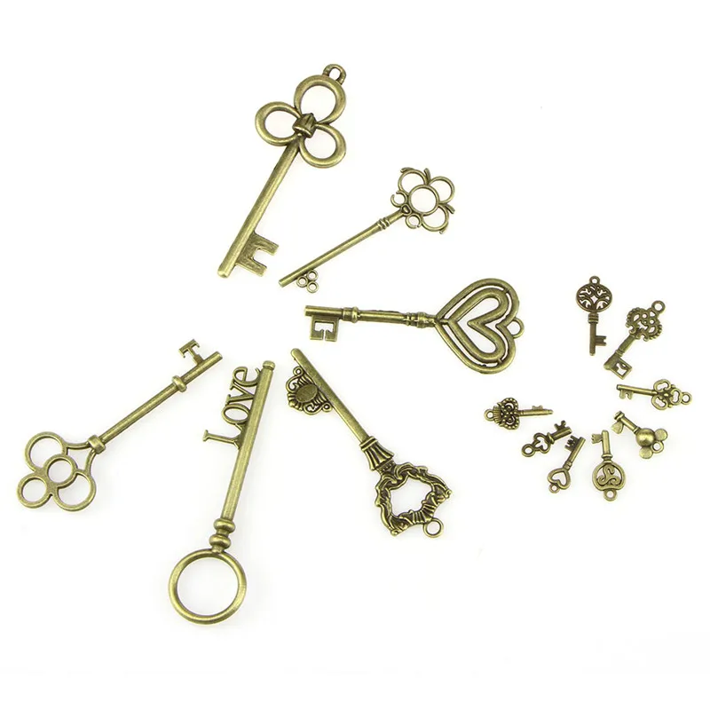 Микс 1 набор из 100 шт антикварные старинные бронзовые Сувальдные ключи Необычные сердце лук ожерелье подвеска подвески