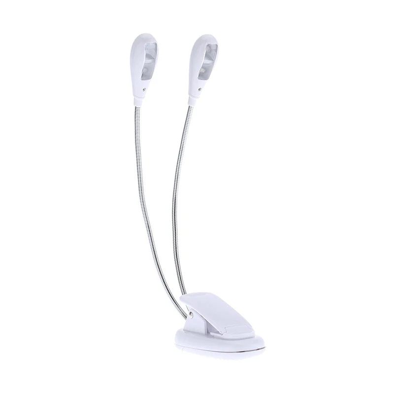 Dual Flexible Double Flex Goosenecks 4 LEDs Piano Music Stand Book Lights Reading Lamp Clip-on Table Desk Lamp USB/AAA Operated