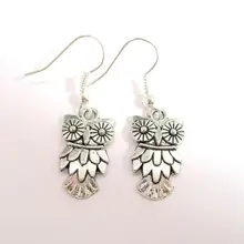 30 пар* милый арт-деко Сова* тибетский серебряный Амулет посеребренные серьги Подарочная сумка 37 мм LK699