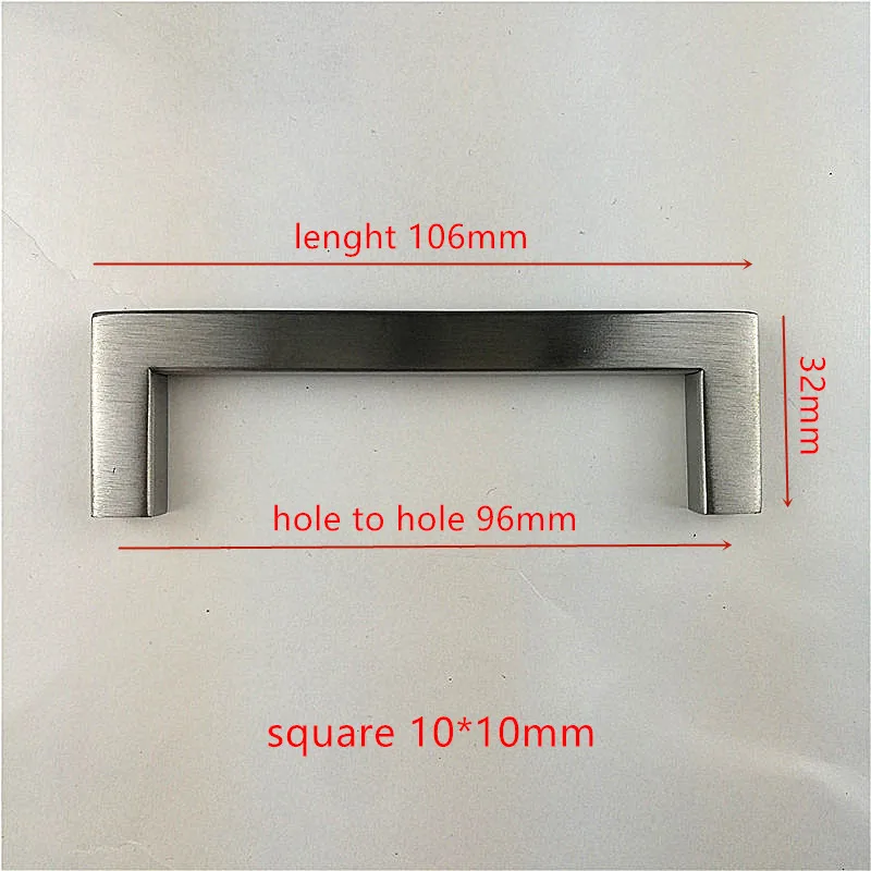 Квадратная ручка 10*10 12*12 10*20 мм нержавеющая сталь матовая кухонная ручка дверного шкафа Ручка "~ 24" - Цвет: 1010-96mm