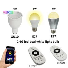 Miboxer 5w 6W 9W GU10 E27 LED Dual white bulb base lamp CCT AC85-265V & FUT006 FUT007 2.4G 4Zone led Remote control dimmer kzkrsr original milight led bulbs 4w 5w 6w 9w gu10 e27 e14 rgbw rgbww lamp wireless control wifi 4zone 2 4g rf remote controller