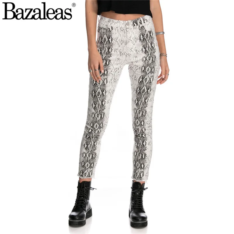 

Women Skinny Ankle Length pants Snake Skin Women Demin Pants Pocket Pencil Pants High Waist trousers