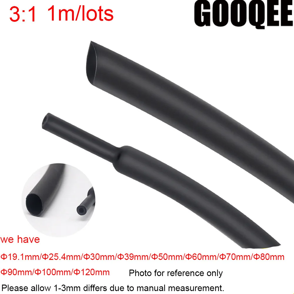 

1M/lots 3:1 Heat Shrink Tube with Glue Dual Wall Tubing Diameter 19.1/25.4/30/39/50/60/70/80mm Adhesive Lined Sleeve Wrap Wire