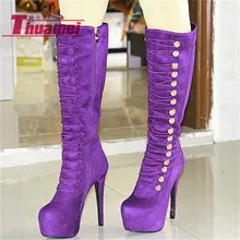 Женские сапоги до колена на платформе и высоком тонком каблуке 14 см модные зимние женские пикантные сапоги женская обувь# Y0708859F