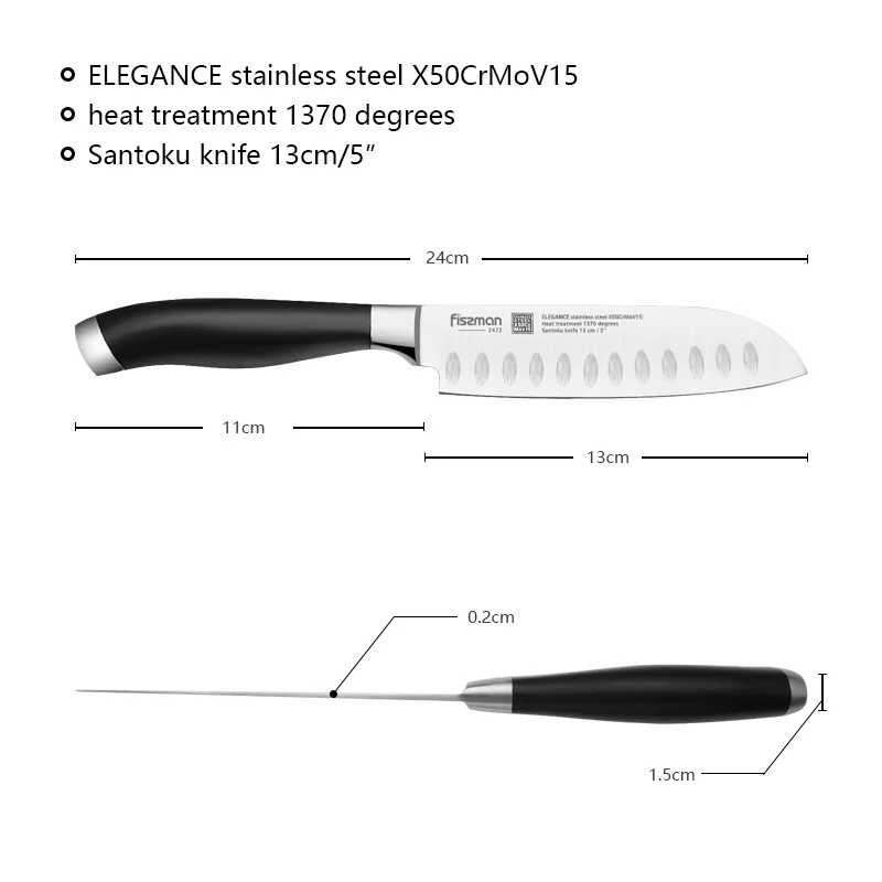 FISSMAN Santoku нож немецкая серия элегантности стальной кухонный с ручкой ABS конусная